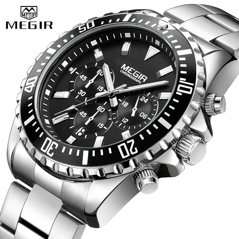 Top Trends: MEGIR Full Steel Watch Luxury Business Chronograph Quartz Mens Watches Sport Military Waterproof Wristwatches Men Shoppable Styles