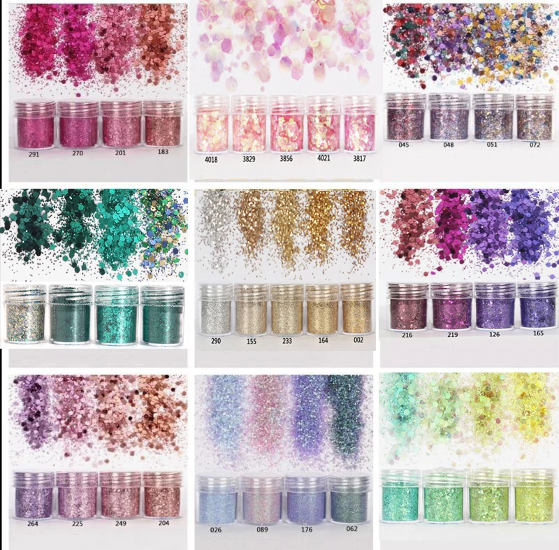 Top Trends: 4pcs / set(4color / set) X10ML Mix Nail Art Glitter Powder, 0.2mm 1mm 2mm Glitter 3D Nail Art Decoration For Nail Art Decoration, 45 Shoppable Styles