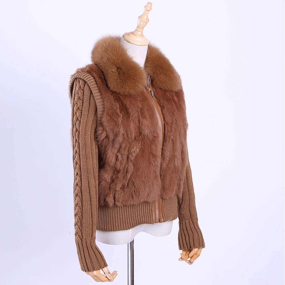 Top Trends: Women's Genuine Real Rabbit Fur Fox Fur Collar Knitting Sleeve Women's Winter Coat Fur Jacket Casual Short Outwear Slim Shoppable Styles