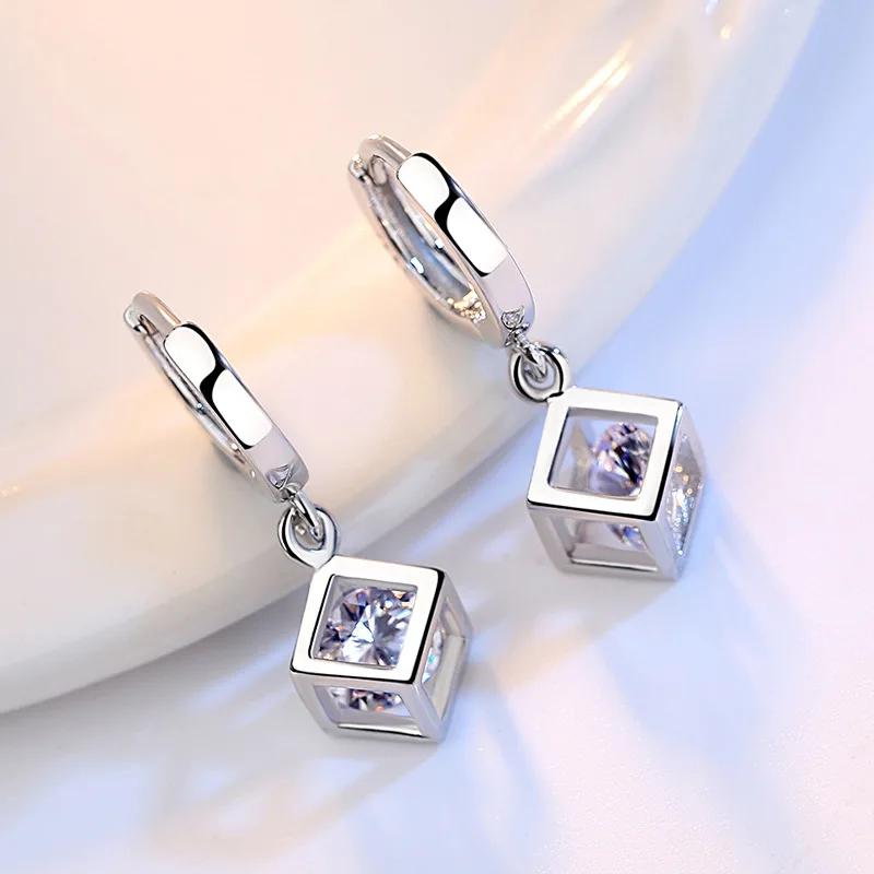 Top Trends: 925 Silver Needle Fashion Shiny Square CZ Zircon Ladies Stud Earrings Women Jewelry Female Wedding Gift Wholesale Shoppable Styles