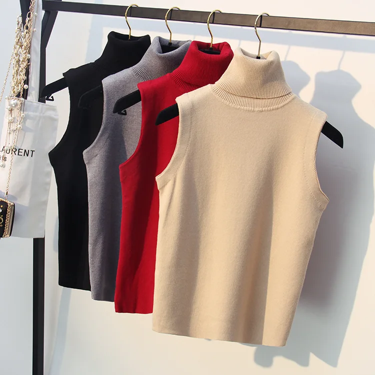 Top Trends: Stylish Quality Knitted Women Sweater Korean Spring Autumn Turtleneck Sleeveless Vest Outwear Female Top Pullover Pull Femme 305 Shoppable Styles