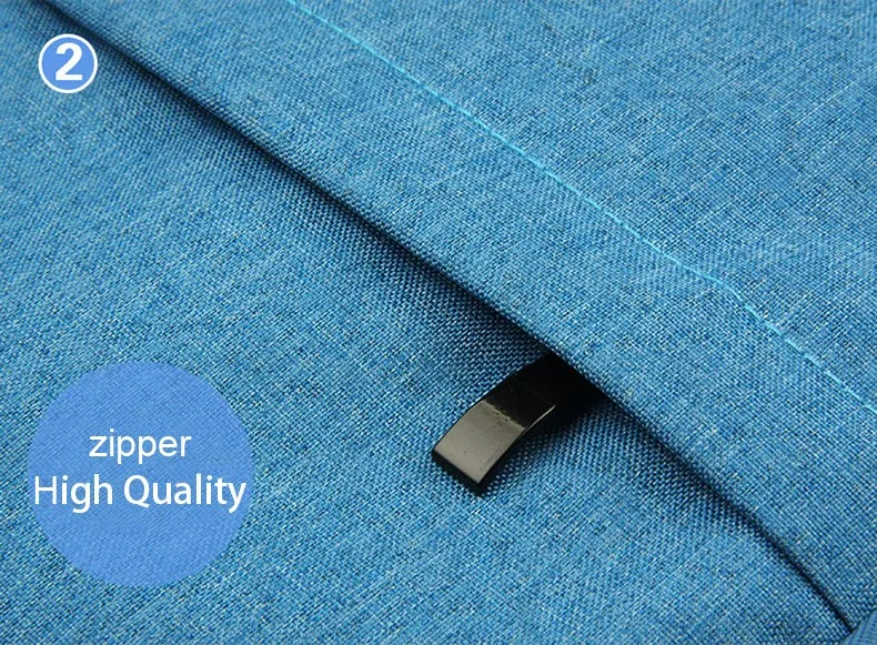 sinine tekstiilist sülearvutikott musta tõmblukuga