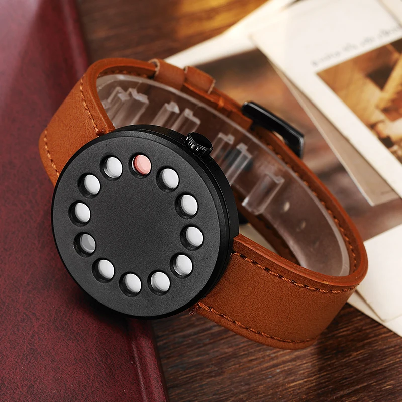 Top Trends: Creative Watch Men Fashion Turntable Men Wrist Watches Novelty Leather Quartz-watch Couple Black Brown Leather Unique Clock Shoppable Styles