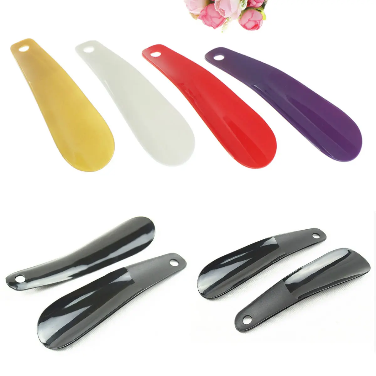 Top Trends: 16cm Shoe Horns Professional Black Plastick Shoe Horn Spoon Shape Shoehorn Shoe Lifter Flexible Sturdy Slip 5Colors Shoppable Styles