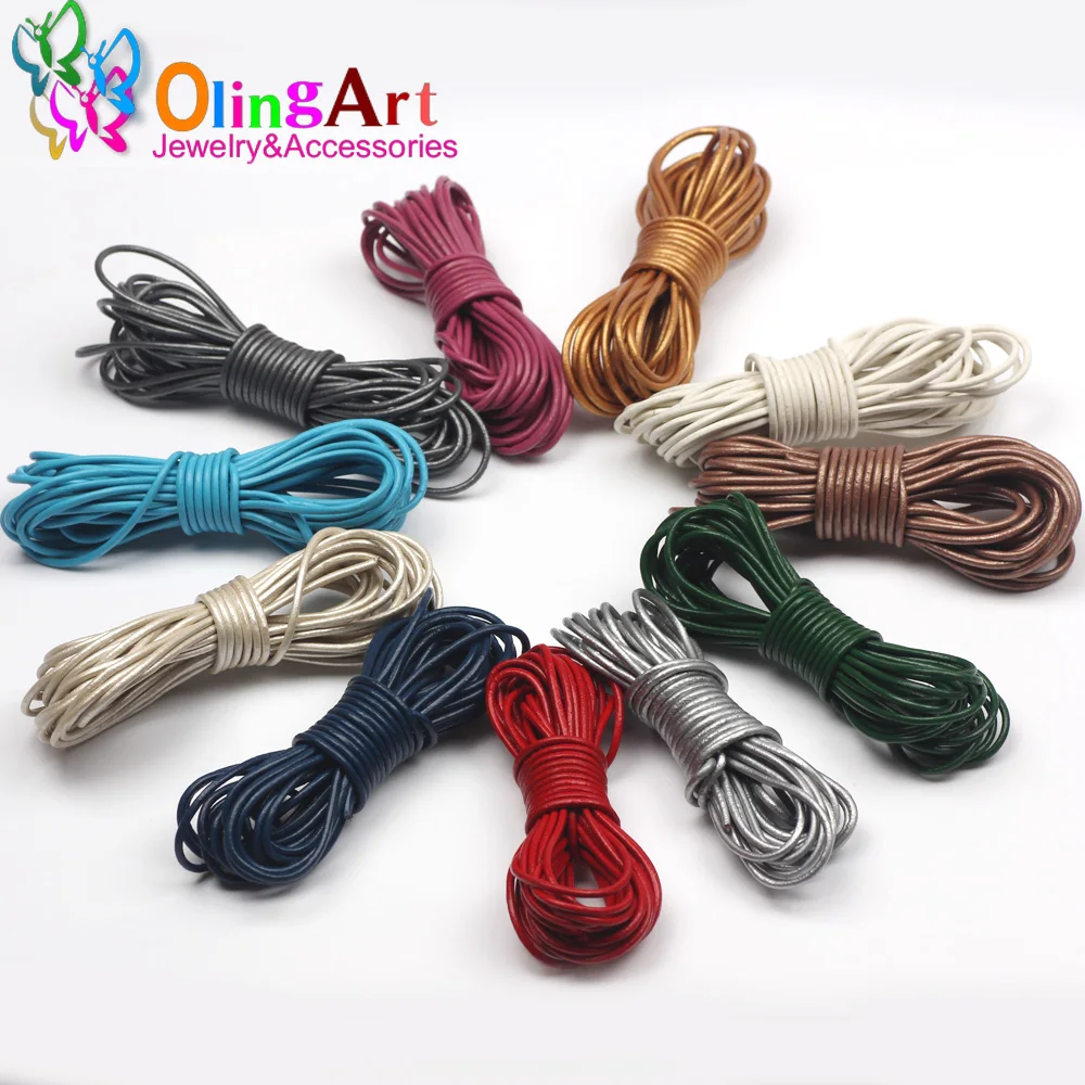 Top Trends: OlingArt 2mm 5M / Lot Craft Color Round Genuine Leather Cord Golden Silver DIY Necklace Bracelet Earrings Choker Jewelry Making Shoppable Styles