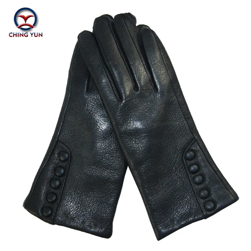 Top Trends: CHINGYUN New Women Genuine Glove Soft Thicken Bow Leather Gloves Winter Autumn Ladies Fashion Brand Black Warm Leather Fv02 Shoppable Styles - Image 5