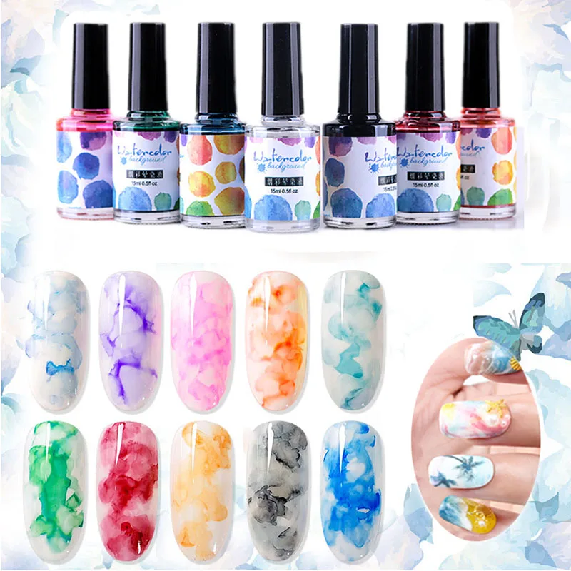 Top Trends: Nail Polish DIY Watercolor Nail Ink Blooming Gel Smoke Smudge Varnish Manicure Nail Art Decoration Marble Effect Esmalte De Uñas Shoppable Styles