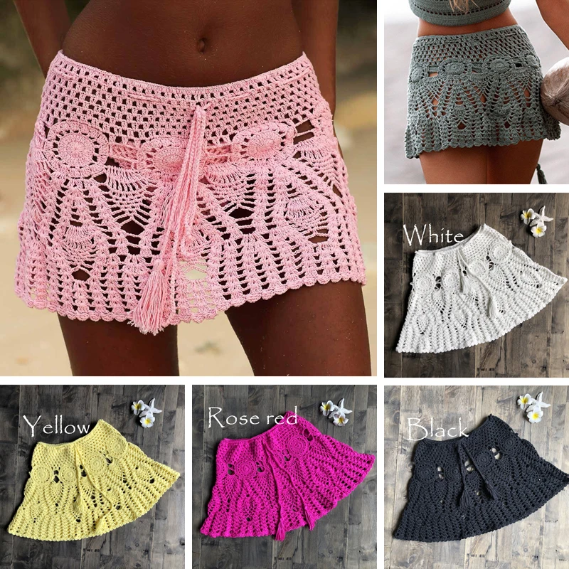 Top Trends: New Sexy Crochet Tassel Beach Skirt Cotton Swimsuit Fused Skirt Casual Beach Running Lace See Through Slim Mini Skirts Shoppable Styles