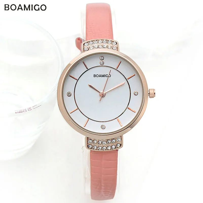 Top Trends: BOAMIGO Fashion Women Quartz Watches Leather Strap Luxury Brand Ladies Rhinestone Watches Women&#039;s White Wristwatches Shoppable Styles