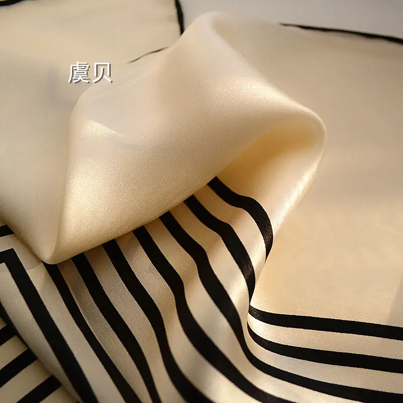 Top Trends: High Quality Natural Silk Satin Scarf Women Black White Striped Printed Shawl Scarves Big Size Square Bandana Wrap Gift For Lady Shoppable Styles - Image 5