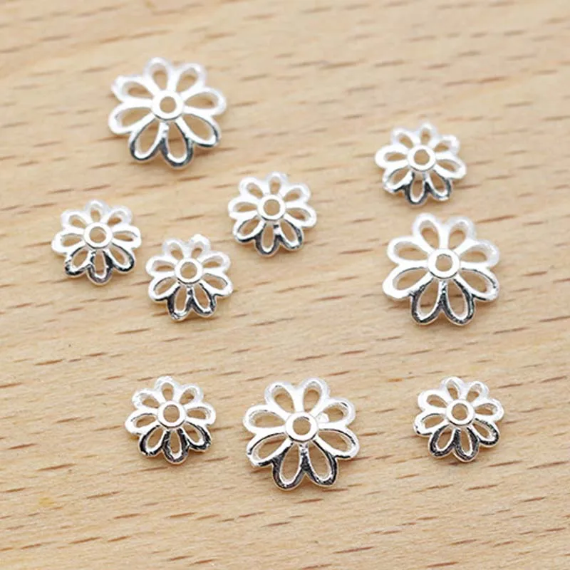 Top Trends: 10pcs Real Solid 925 Sterling Plain Silver Flower Bead Caps End Cap Torus Necklace Bracelet Connector Jewelry Making Findings Shoppable Styles - Image 4