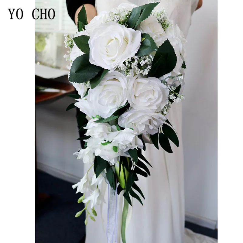 Top Trends: YO CHO Bride Wedding Bouquet Bridesmaid Waterfall Wedding Flower Vintage Rose Flower Marriage Party Supplies Luxurious Bouquet Shoppable Styles