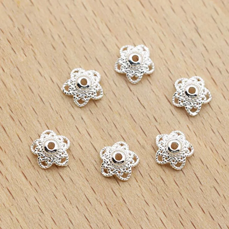 Top Trends: 10pcs Real Solid 925 Sterling Plain Silver Flower Bead Caps End Cap Torus Necklace Bracelet Connector Jewelry Making Findings Shoppable Styles - Image 5