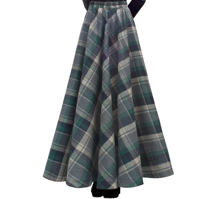 Top Trends: TIYIHAILEY New Long Maxi Thick A-line Skirts For Women Elastic Waist Winter Plaid Woolen Skirts Warm With Pocket Shoppable Styles