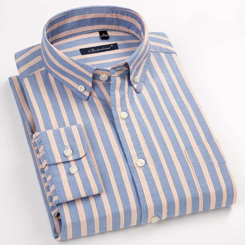 Top Trends: 100% Cotton Oxford Mens Shirts High Quality Striped Business Casual Soft Dress Social Shirts Regular Fit Male Shirt Big Size 8XL Shoppable Styles