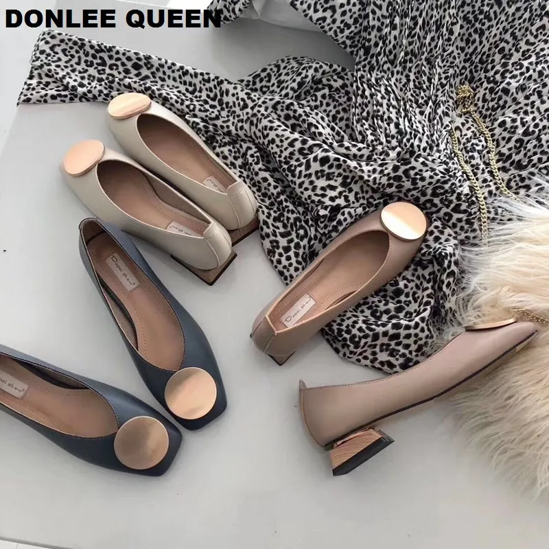 Top Trends: DONLEE QUEEN Women Flats Shoes Low Wooden Heel Ballet Square Toe Shallow Buckle Brand Shoes Slip On Loafer Big Size 35- 41 Mujer Shoppable Styles