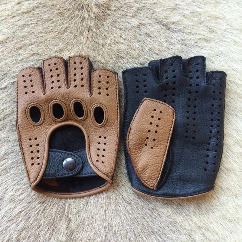 Top Trends: High Quality 2023 New Half Finger Men Genuine Leather Gloves Goatskin Gloves Fashion Men Breathable Driving Gloves Male Mittens Shoppable Styles