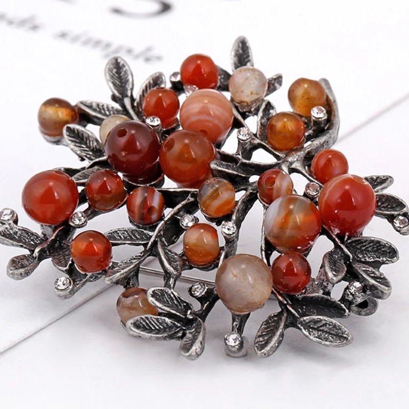 Top Trends: New Natural Stone Plant Leaf Bouquet Metal Brooches Scarf Pins Fashion Vintage Wedding Accessories For Women Jewelry2019 Shoppable Styles