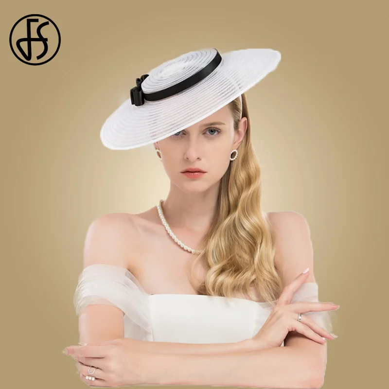 Top Trends: FS Big Black Wide Brim Hats Fascinators For Women Church Hats Elegant White Kentucky Lady Bow Wedding Party Dress Fedoras Shoppable Styles