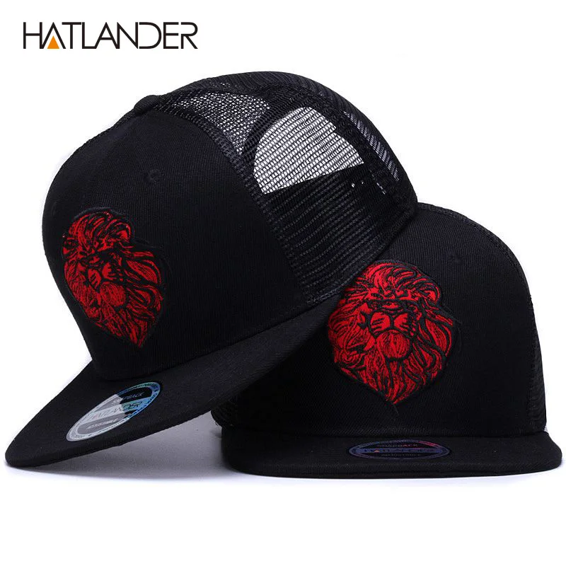 Top Trends: HATLANDER Original Black Baseball Caps For Boys Girls Summer Sun Hats Embroidery Lion Mesh Snapbacks Hip Hop Bone Trucker Hat Shoppable Styles