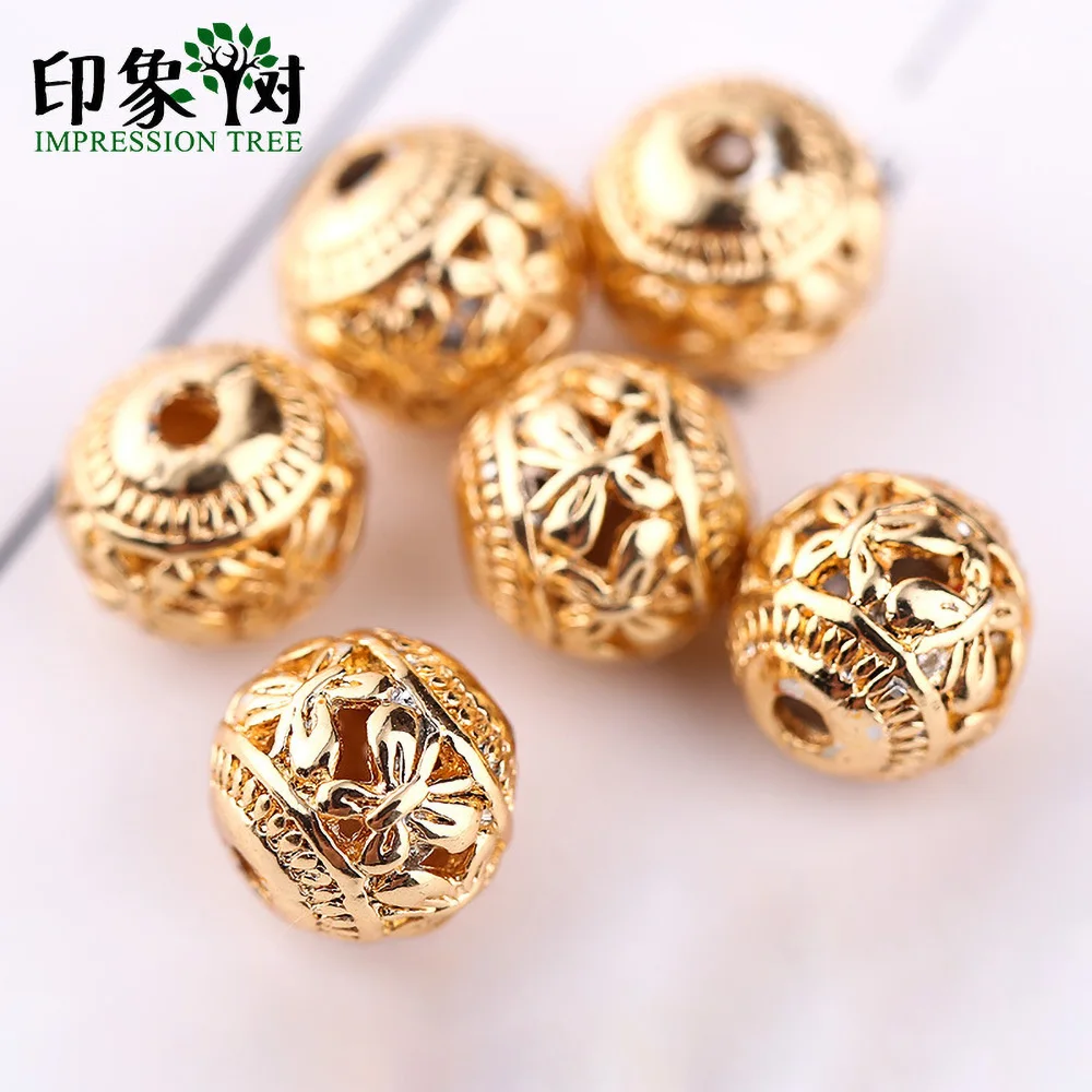 Top Trends: 8mm Gold Plated Copper Beads Hollow Round Butterfly Shaped Spacer Beads For DIY Jewelry Making Components Bracelets Accessories Shoppable Styles