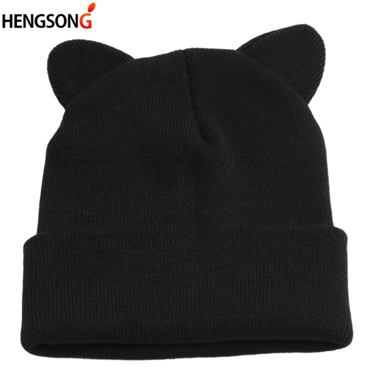 Top Trends: Lovely Warm Winter Casual Skullies Beanies Hat Hot Fashion Design Wool Cap Hat Gray White Cute Cat Ears Knitted Hat Shoppable Styles