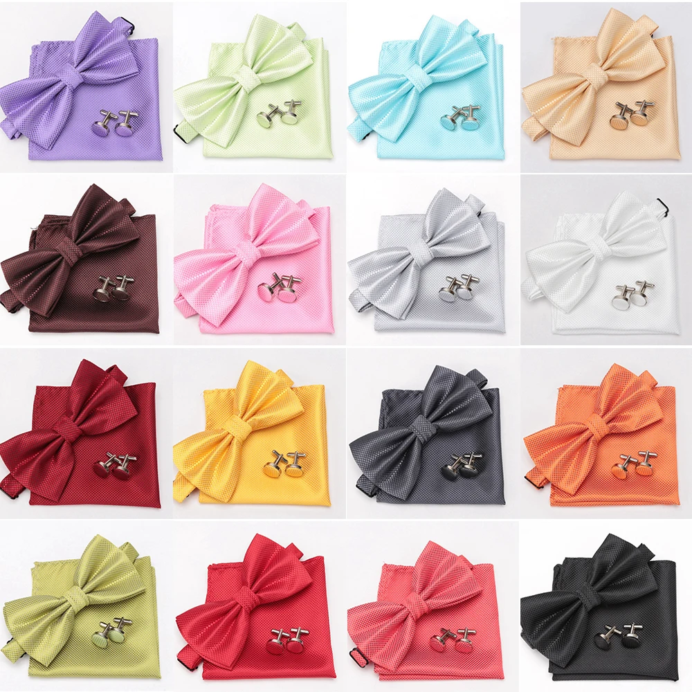 Top Trends: Mens Tie Set Bowtie Cravat Cufflinks Fashion Butterfly Party Wedding Bow Ties For Men Girls Candy Solid Color Bowknot Wholesale Shoppable Styles - Image 5