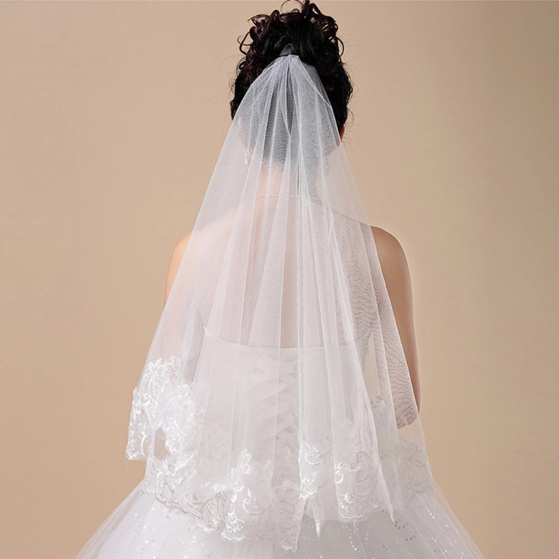 Top Trends: Women 150cm Bridal Short Wedding Veil White One Layer Lace Flower Edge Appliques Shoppable Styles