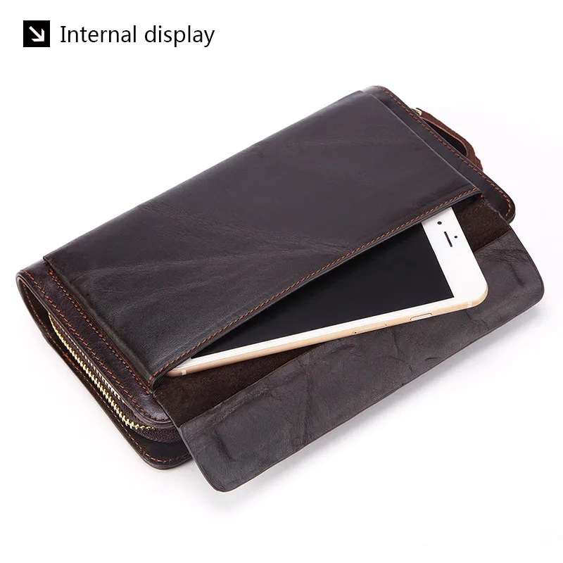 Top Trends: Business Genuine Leather Clutch Wallet Men Long Leather Phone Bag Purse Male Large Size Handy Coin Wallet Card Holder Money Bag Shoppable Styles - Image 3