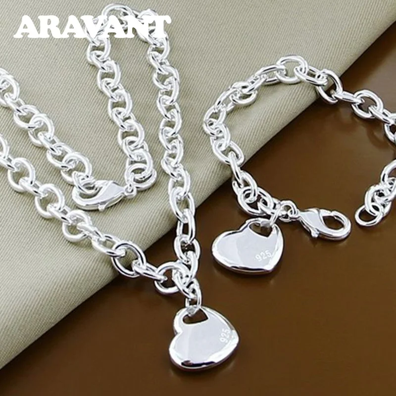 Top Trends: 925 Silver Bridal Jewelry Sets Love Heart Necklace Bracelets Set For Women Jewelry Shoppable Styles