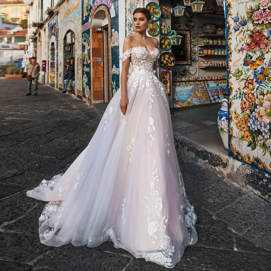 Top Trends: Illusion Wedding Dresses Tulle With Lace Appliques Sexy Off The Shoulder A-line Summer Dress Vestido De Noiva Shoppable Styles