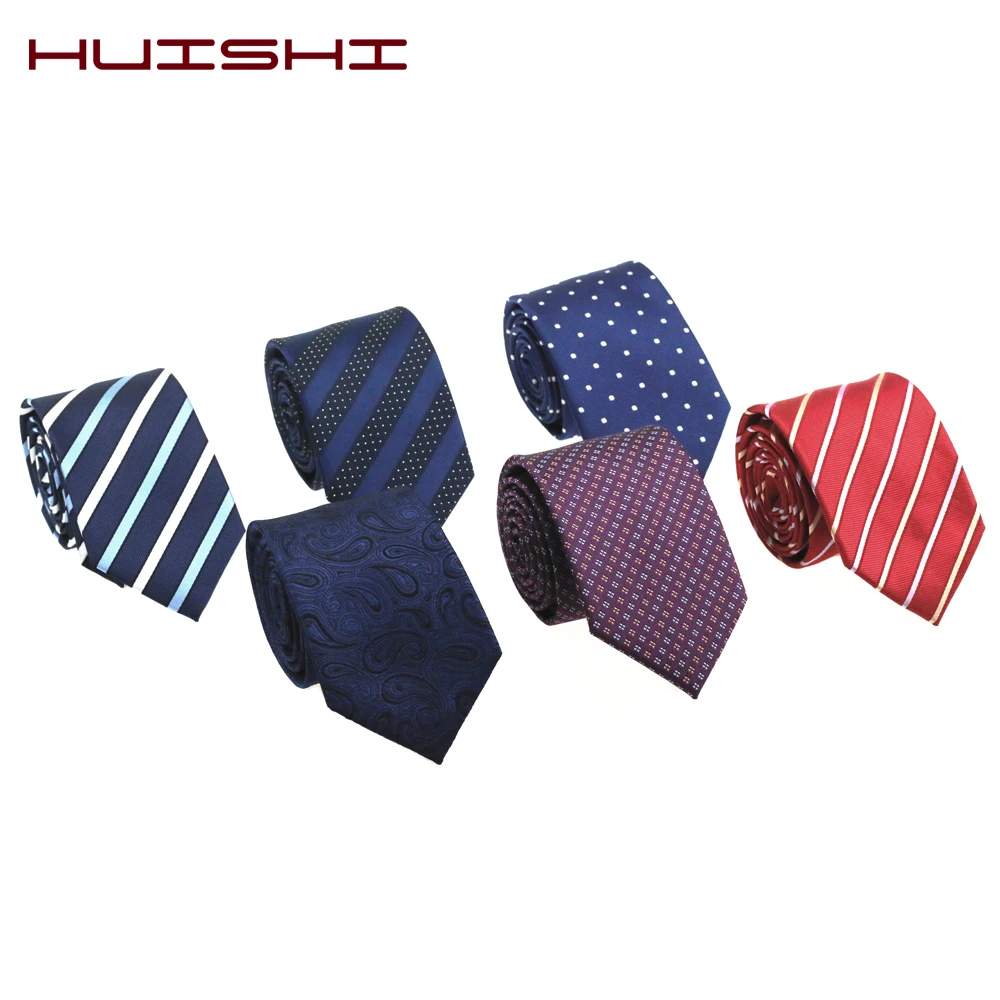 Top Trends: HUISHI 7cm Mens Ties Gift New Blue Fashion Dot Necktie Jacquard Slim Tie Business Red Purple Black Stripe Check Tie For Men Gift Shoppable Styles