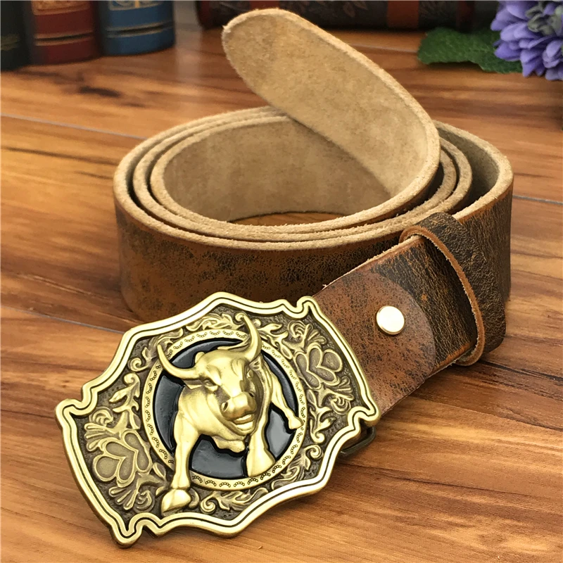 Top Trends: Brass Bull Cowboy Belt Buckle Leather Belt Men Jeans Men Leather Genuine Waist Yellow Belts For Men Wide Belt Male MBT0524 Shoppable Styles - Image 3