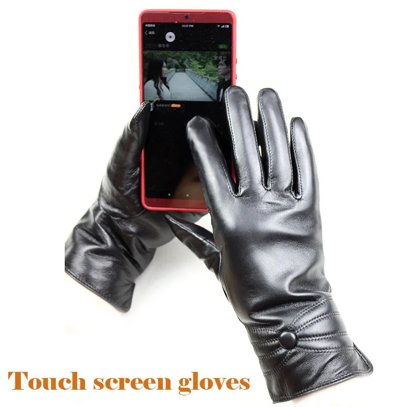 Top Trends: Winter Thickened Warmth Touch Screen Sheepskin Gloves Female Leather White Rabbit Fur Lining Outdoor Windproof Increase Finger Shoppable Styles - Image 4