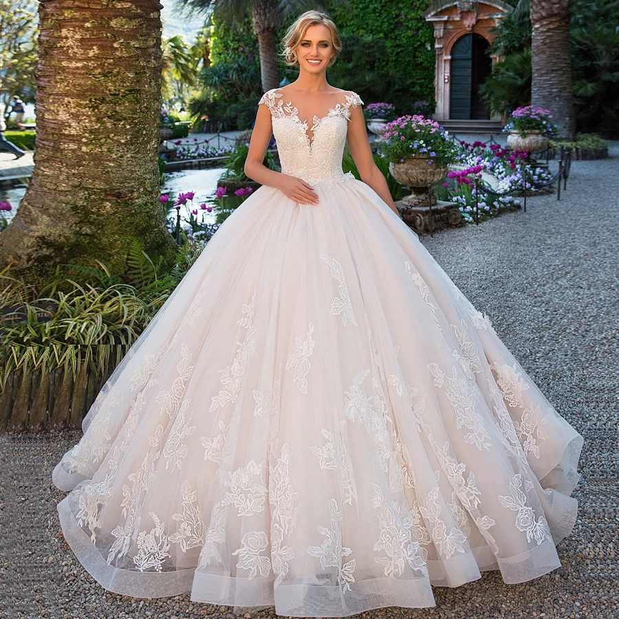 Top Trends: 2023 Vestido De Noiva Ball Gown Wedding Dress Elegant Princess Cap Sleeve Applique Lace Bride Dress Bridal Gown Robe De Mariee Shoppable Styles