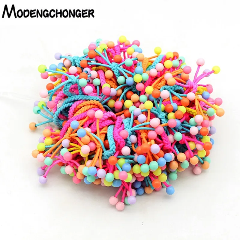 Top Trends: 10PCS / Lot Lovely Small Beads Hair Ties Hand-knitted Knotted Elastic Hair Band Bow Ponytail Hair Rope For Kids Hair Accessories Shoppable Styles