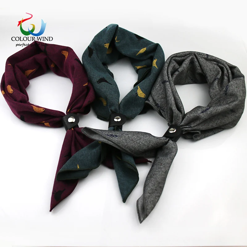 Top Trends: Genuine Soft Cotton Women Scarf 60*60CM Birds Leaves Printed With Button Shawl Men&#039;s Neckwear Cravat Suit Square Scarves Gift Shoppable Styles