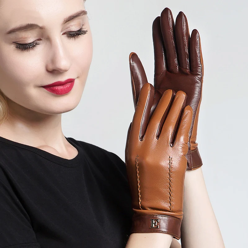 Top Trends: Genuine Leather Women Gloves Female Elegant Two Tones Sheepskin Gloves Autumn Winter Warm Plush Lined 3326 Shoppable Styles