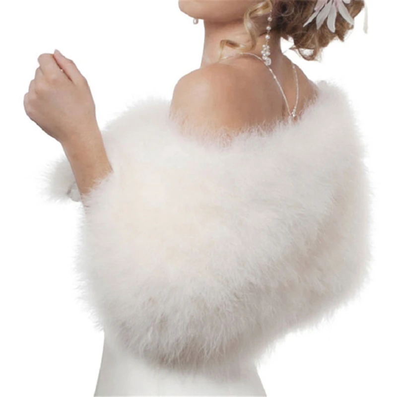 Top Trends: Luxurious Ostrich White Feather Wrap Bridal Fur Jacket Marriage Shrug Coat Bride Winter Wedding Party Fur Bolero Women Chaqueta Shoppable Styles