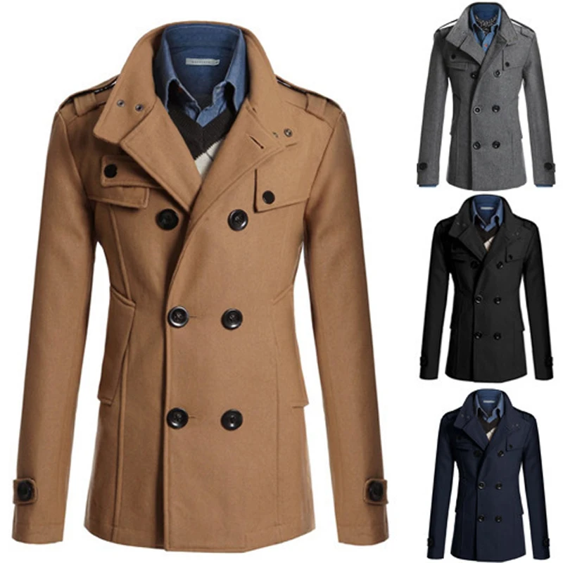 Top Trends: Trench Coat Men Winter Black Jacket Men's Wool Coat Casacos Casual Slim Men's Long Coat Abrigos Para Hombre Shoppable Styles - Image 6