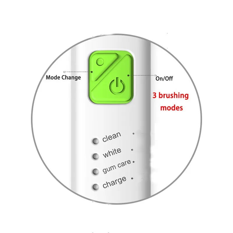 valge elektriline hambahari rohelise nupuga ja kolme režiimiga