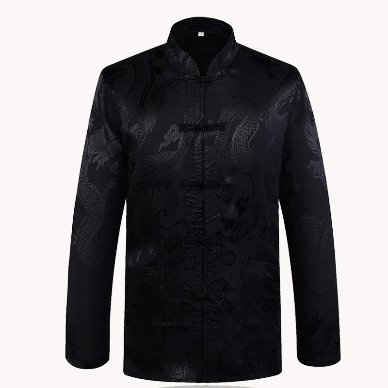 Top Trends: Brand New Arrival Black Chinese Traditional Men's Satin Mandarin Collar Dragon Silk Tang Suit Clothing Kung Fu Jacket Coat Shoppable Styles