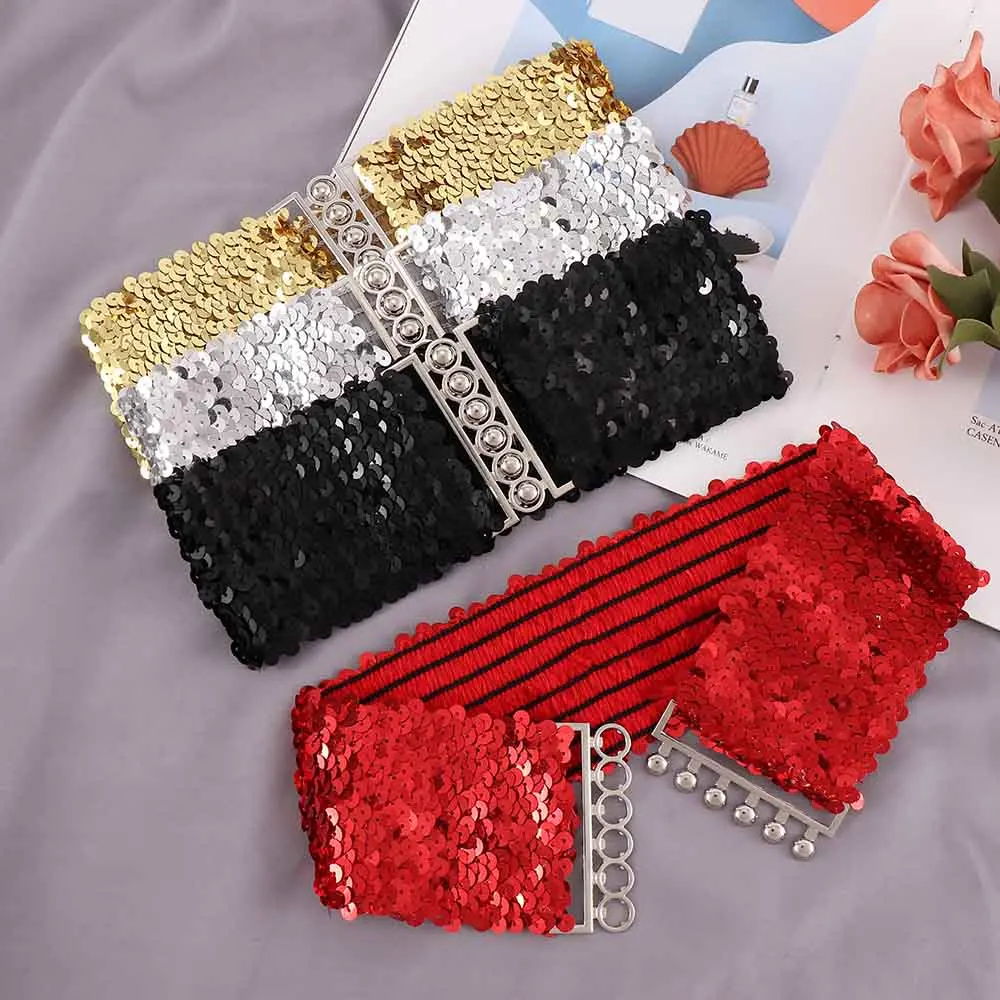 Top Trends: 2020 Fashion Ladies Waistband Charms Women Elastic Sequin Belly Waist Belt Casual Stretch Belt Buckle Corset Wide Waist Belts Shoppable Styles