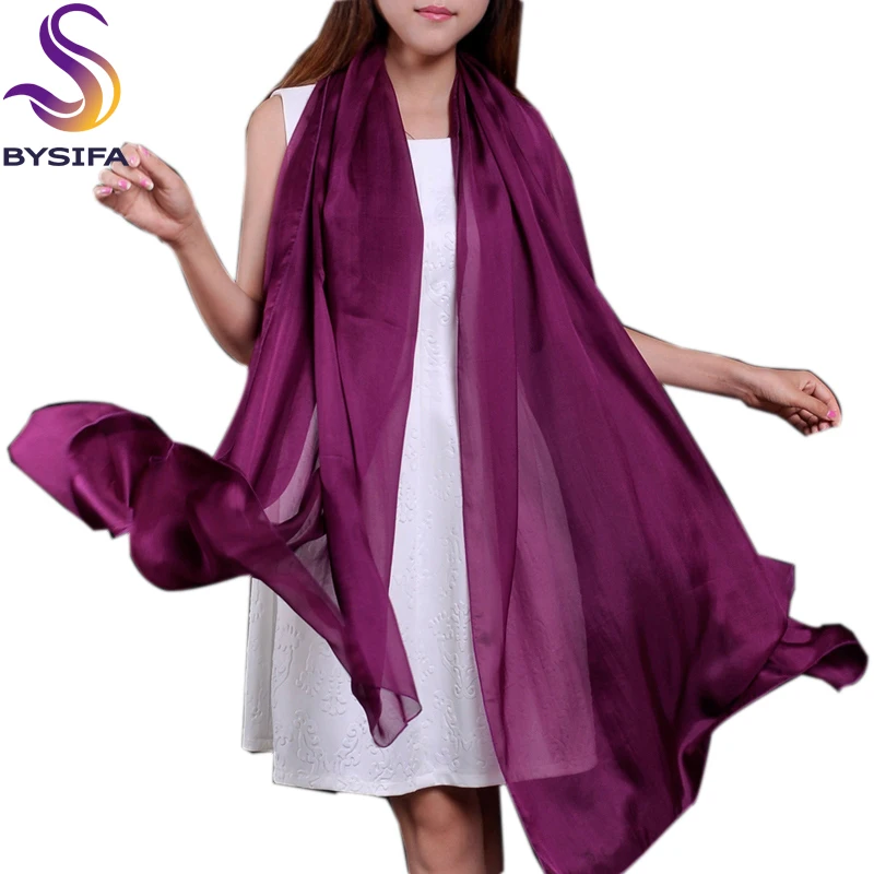 Top Trends: BYSIFA Long Design Large Scarf Cape Fashion Natural Silk Long Scarves Printed Spring Autumn Thermal Purple Silk Scarf Shawl Shoppable Styles