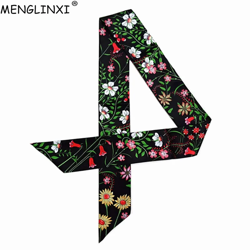 Top Trends: 2023 New Skinny Scarf Floral Printing Silk Scarf For Women Luxury Brand Foulard Fashion Flower Ladies Bag Scarf Head Scarves Shoppable Styles