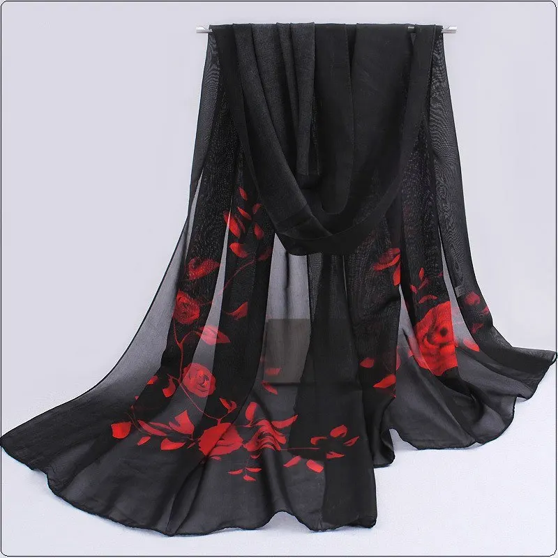 Top Trends: New Fashion Print Long Chiffon Silk Scarves Designer Woman Fashion New Design Peacock Flower Print Scarves Shoppable Styles