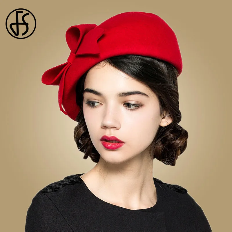 Top Trends: FS Elegant Beret Women&#039;s Wool Felt Fascinators Fedora Red Women Church Hats White Black Wedding Ladies Hat Bow Caps Pillbox Hat Shoppable Styles