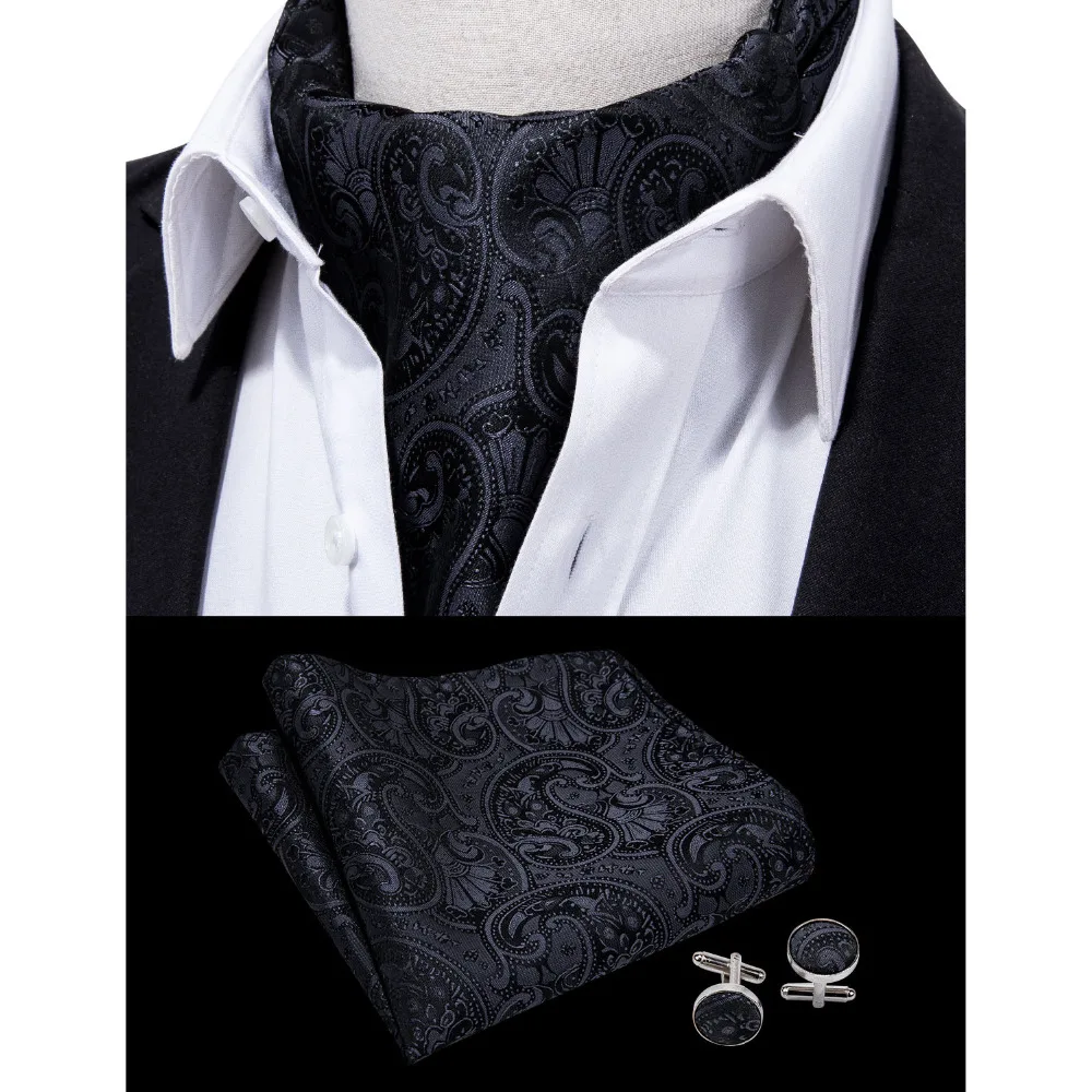 Top Trends: Barry.Wang Fashion Black Men Ascot Paisley Style Cravat Tie Scrunch Self British Silk Set For Men Formal Wedding Party LF-0008 Shoppable Styles