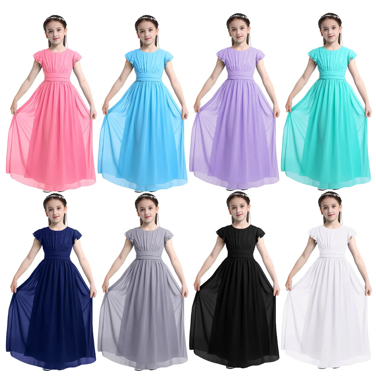 Top Trends: Girls Chiffon Flutter Sleeves Flower Girl Dress Pleated High-waisted Princess Pageant Birthday Wedding Party Long Dress 4-14 Shoppable Styles - Image 2