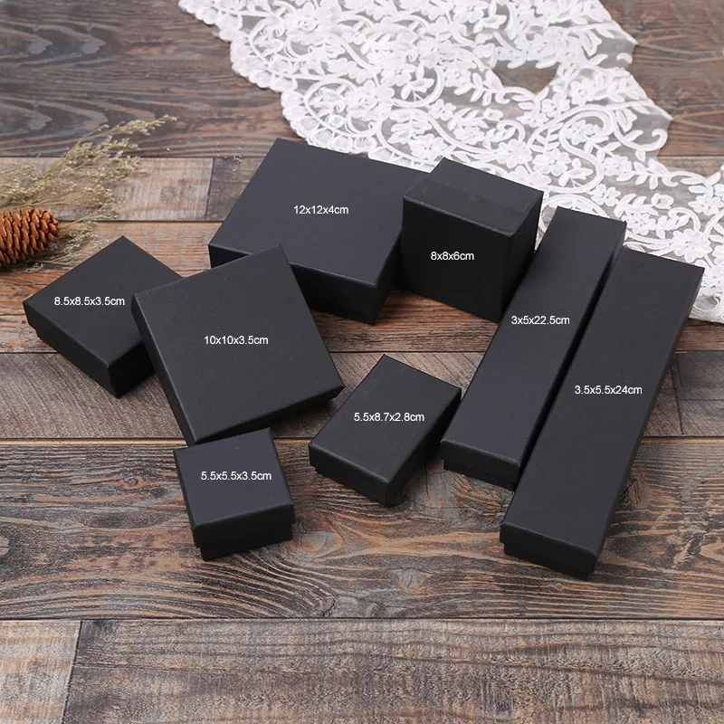 Top Trends: New Arrive 12Pcs Black Kraft Paper Jewelry Box Bracelet Bangles Necklaces Rings Box Christmas Gift Jewelry Box Storage Case Shoppable Styles